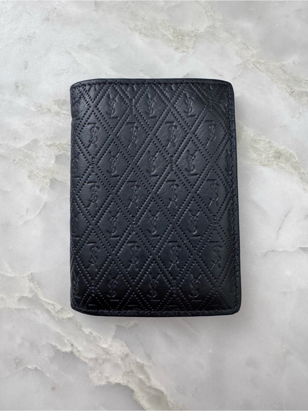 Yves Saint Laurent Monogram Leather Men's Card Holder Wallet - Black